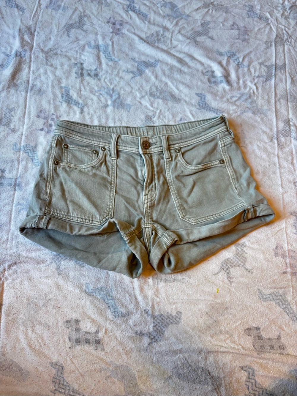 American Eagle Outfitters Olive Green Denim Roll-Hem Shorts
